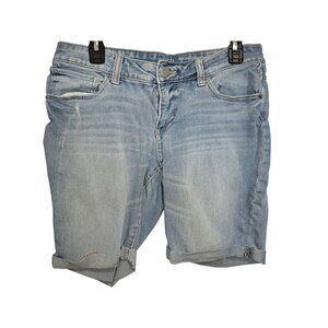 Time & Tru Womens Mid Rise Denim Shorts Light Wash 14 Stretch Roll Cuff Casual